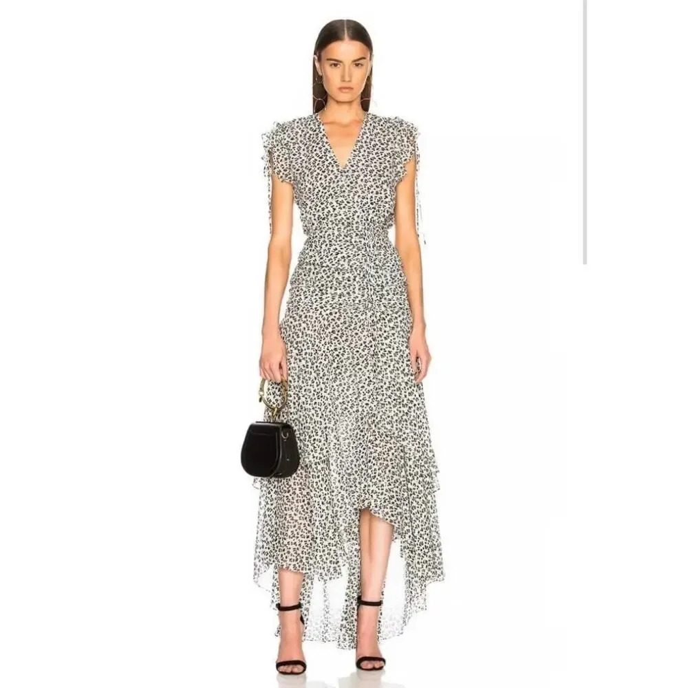 Veronica Beard Samara Black and White Floral Tiered Chiffon Maxi Dress